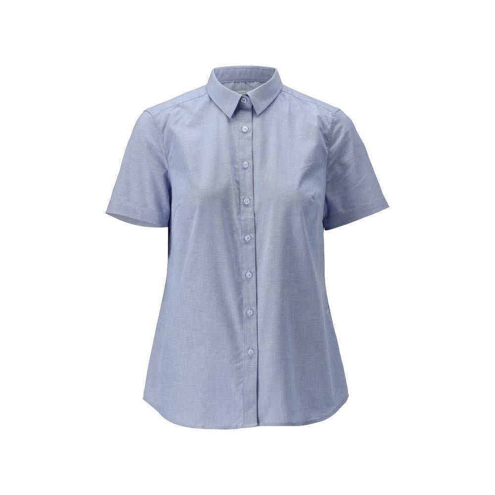 Camisa, manga curta, clássica feminina, blusa feminina stretch, azul claro