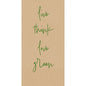 As Duni GmbH Zell.-Serv.40x40 3lg 1/8 Love green natural guardanapos de papel (250 peças) têm um fundo texturizado castanho com "live think love green" em caligrafia verde - uma inspiração ideal para guardanapos ecológicos.