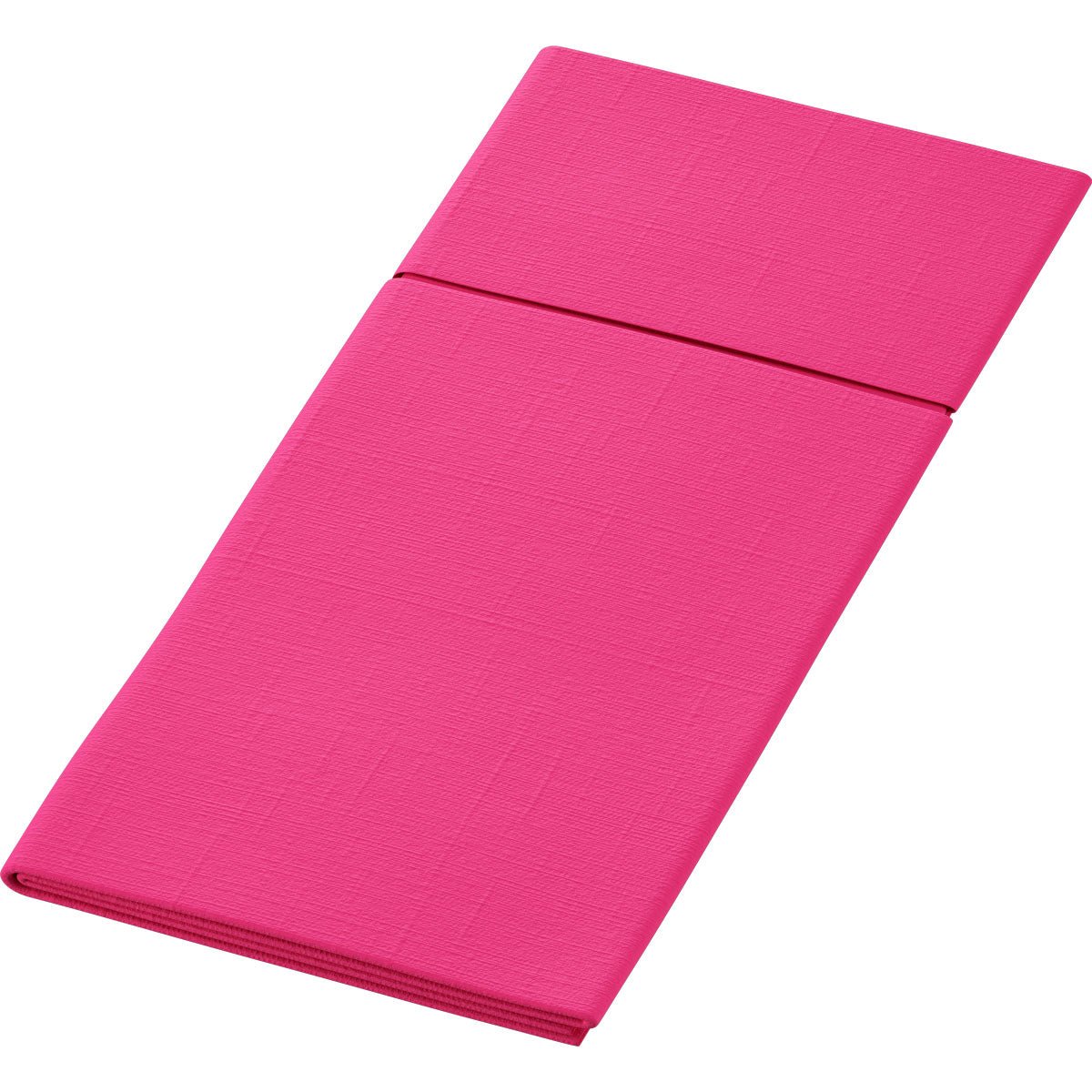 O Duniletto-Slim 40x33cm da Duni GmbH é uma esteira rosa retangular dobrada com uma dobra central visível, exibida sobre um fundo branco - perfeita como base higiênica para treinos limpos e confortáveis.