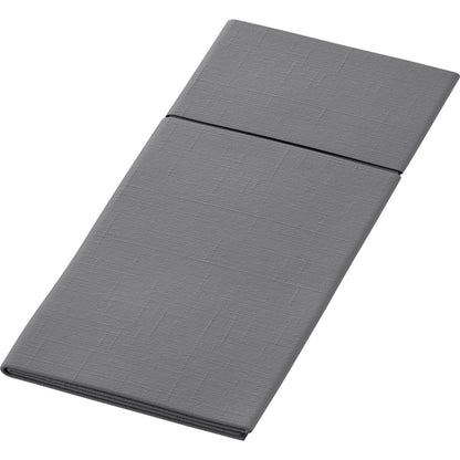 Um guardanapo de tecido cinza retangular Duniletto-Slim 40x33cm bem dobrado da Duni GmbH com um padrão de textura discreto sobre um fundo branco.