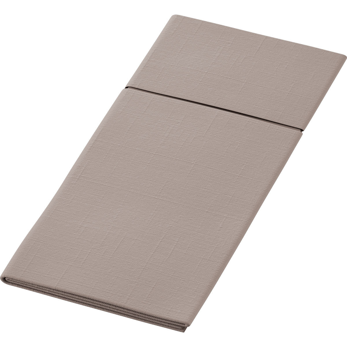 O Duniletto-Slim 40x33cm da Duni GmbH é um guardanapo bege retangular dobrado com uma dobra visível, apresentado sobre um fundo branco simples - ideal como base higiênica para um uso ordenado e prático.