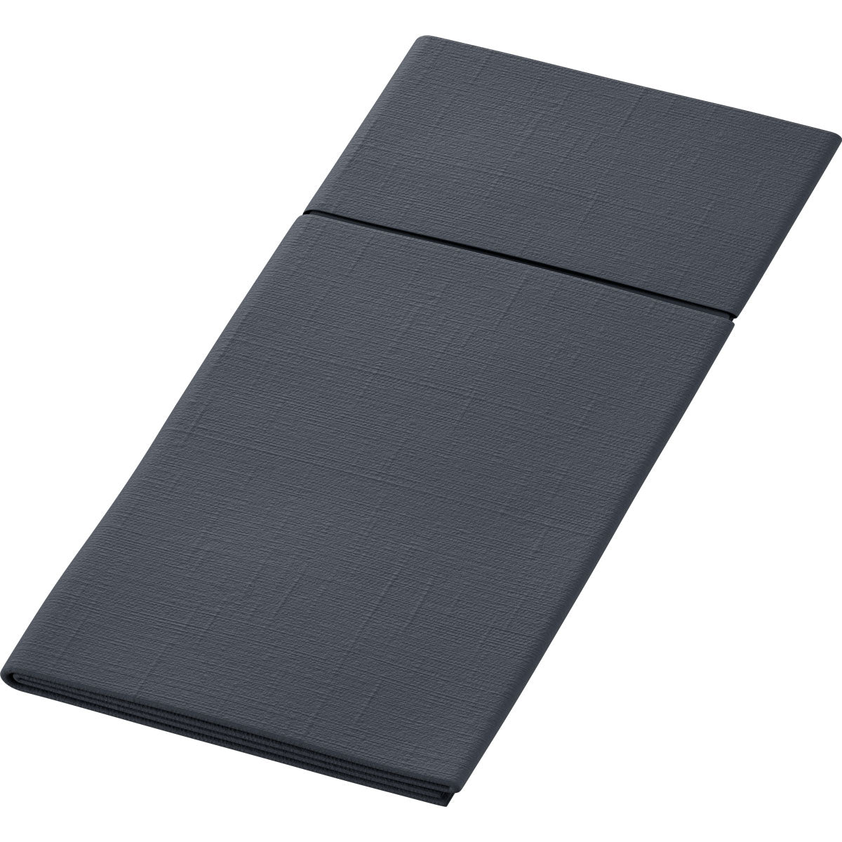 Um colchão ou almofada retangular escuro cinza dobrado em três está bem dobrado, com uma dobra visível separando as seções. O tecido texturizado sutilmente se assemelha às bases higiênicas usadas no Duniletto-Slim 40x33cm da Duni GmbH.