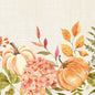 Duas abóboras laranja no design "Spicy Pumpkin" estão entre flores rosa e folhas de outono sobre um fundo bege - este delicado motivo em aquarela valoriza os guardanapos Duni GmbH 40x40 4 camadas Clássico Spicy Pumpkin (embalagem de 50 unidades).