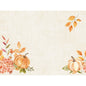 Um fundo bege com textura, com duas abóboras pintadas em aguarela, flores de outono e folhas alaranjadas — perfeito para destacar o seu texto ou desenho nos conjuntos biodegradáveis Bio-Dunicel 30x40 Spicy Pumpkin da Duni GmbH (embalagem com 100 unidades).