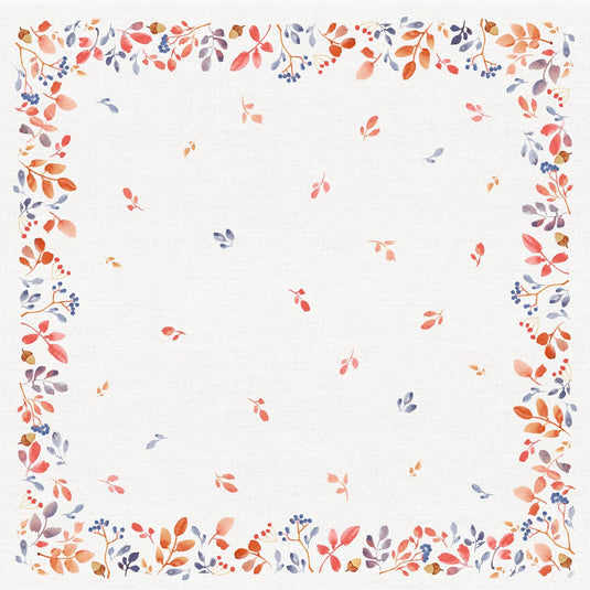 Um fundo branco e quadrado com uma borda de folhas de outono e bagas em aquarela cria um design simples e simétrico - perfeito para a decoração de mesa de outono e maravilhoso em combinação com a toalha de mesa Bio-Dunicel da Duni GmbH 84x84cm Autumn Gradient (20 peças).