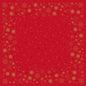 Ein roter Hintergrund mit einer goldenen Schneeflocken- und Sternenbordüre hebt Ihre Dunisilk(Plus)-Mitteldecke 84x84 von Duni GmbH hervor. Die meist klare Mitte mit goldenen Punkten ist ideal für festliche, wasserabweisende Tischdekoration.