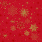 Guardanapos Duni GmbH 1/4-dobra, 40x40 cm em vermelho com design "Stargazing": Várias estrelas douradas e flocos de neve adornam o fundo, complementados por pontos dourados e vermelhos. Guardanapos elegantes de 3 camadas em embalagem de 250 unidades.