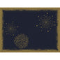 Um fundo azul escuro com padrões abstratos de fogos de artifício e estrelas em ouro, emoldurado por uma moldura dourada texturizada. Inspirado nos conjuntos Bio-Dunicel 30x40 Sparkly black (100 unidades) da Duni GmbH, perfeito para uma mesa elegantemente decorada para festas.