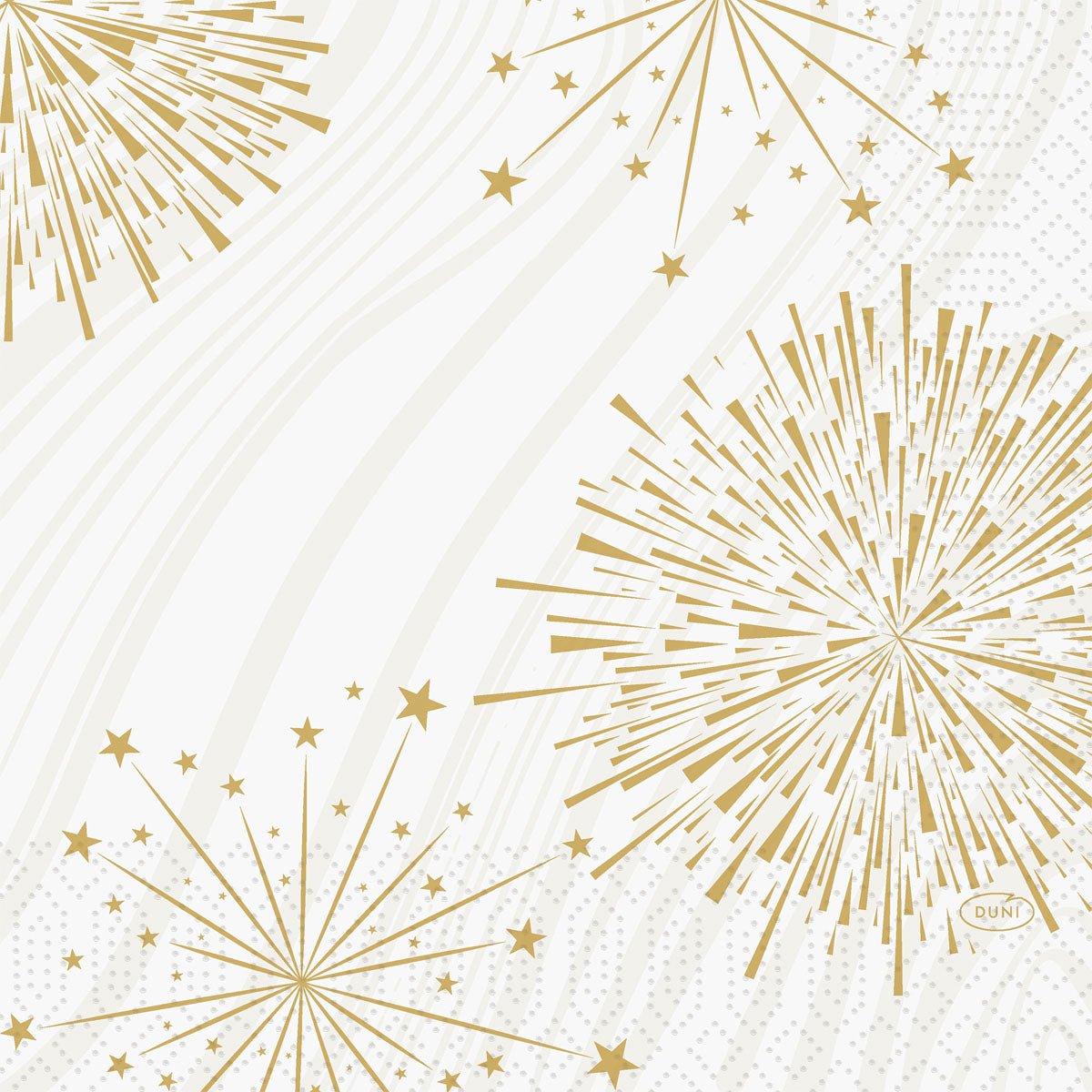 Fogos de artifício dourados e explosões estelares brilham nestes guardanapos Duni GmbH 33x33 de 3 camadas e conferem a qualquer evento um toque festivo. Os guardanapos Sparkly white 1/4-fold (pacote: 50 unidades) são perfeitos para celebrações elegantes.