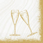 Um simples desenho em linha dourada de duas taças de champanhe sobre branco com salpicos dourados - ideal para guardanapos Duni GmbH 33 3-camadas 1/4 Sparkly Cheers branco (50 peças) para festas ou celebrações elegantes.