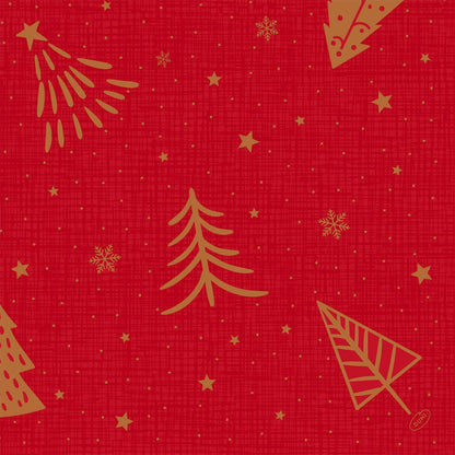 Os guardanapos Bio-Dunisoft 40x40cm da Duni GmbH têm um fundo xadrez vermelho com árvores de Natal douradas, estrelas e flocos de neve - um toque festivo e ecológico para a sua mesa de festa.
