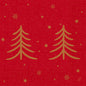 Os guardanapos 40x40 3 camadas 1/4 Shimmer Trees (Pacote, 250 unidades) da Duni GmbH apresentam duas árvores douradas brilhantes sobre um fundo vermelho padronizado com estrelas douradas e flocos de neve - ideal para conferir elegância a qualquer mesa festiva.