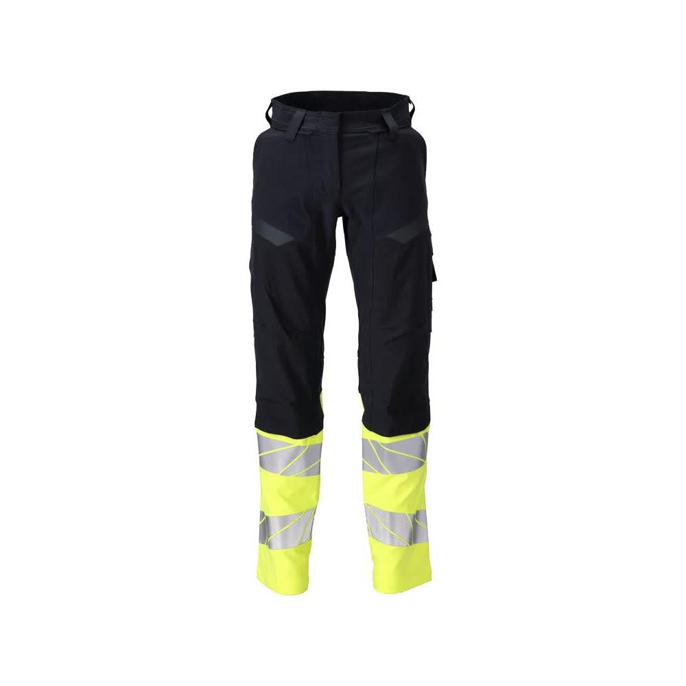 Calças, senhora, DIAMOND, bolsos nos joelhos, calças elásticas Multisafe, preto azul/amarelo de alta visibilidade