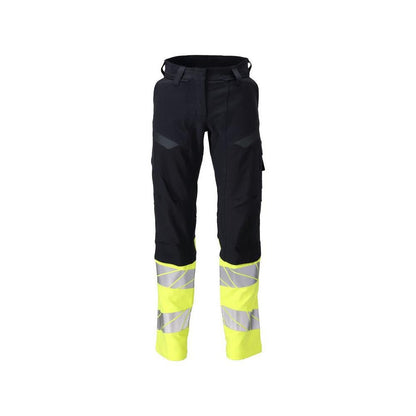 Calças, senhora, DIAMOND, bolsos nos joelhos, calças elásticas Multisafe, preto azul/amarelo de alta visibilidade