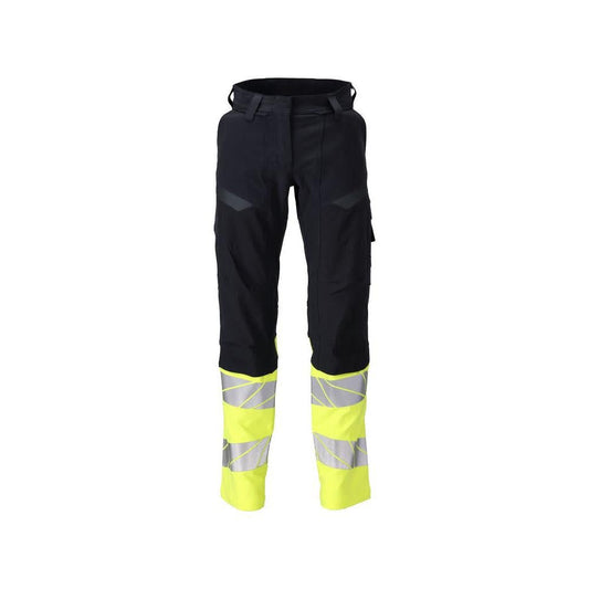 Calças, senhora, DIAMOND, bolsos nos joelhos, calças elásticas Multisafe, preto azul/amarelo de alta visibilidade
