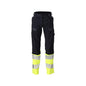Calças, senhora, DIAMOND, bolsos nos joelhos, calças elásticas Multisafe, preto azul/amarelo de alta visibilidade