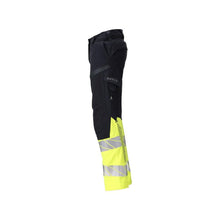 Calças, senhora, DIAMOND, bolsos nos joelhos, calças elásticas Multisafe, preto azul/amarelo de alta visibilidade
