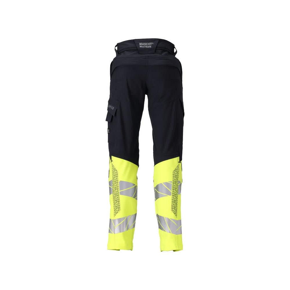 Calças, senhora, DIAMOND, bolsos nos joelhos, calças elásticas Multisafe, preto azul/amarelo de alta visibilidade
