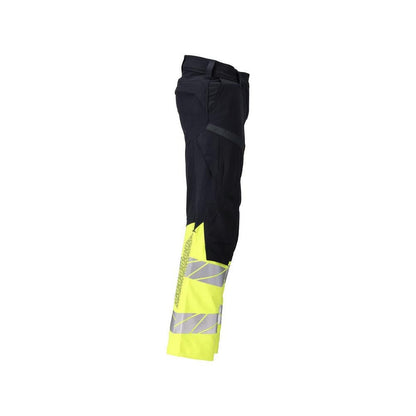 Calças, senhora, DIAMOND, bolsos nos joelhos, calças elásticas Multisafe, preto azul/amarelo de alta visibilidade