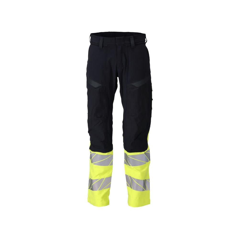 Calças, bolsos nos joelhos, calças ULTIMATE STRETCH Multisafe, preto azul/amarelo de alta visibilidade