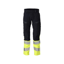 Calças, bolsos nos joelhos, calças ULTIMATE STRETCH Multisafe, preto azul/amarelo de alta visibilidade