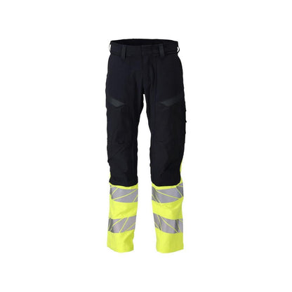 Calças, bolsos nos joelhos, calças ULTIMATE STRETCH Multisafe, preto azul/amarelo de alta visibilidade