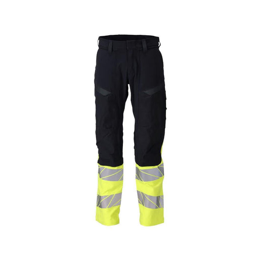 Calças, bolsos nos joelhos, calças ULTIMATE STRETCH Multisafe, preto azul/amarelo de alta visibilidade