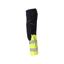 Calças, bolsos nos joelhos, calças ULTIMATE STRETCH Multisafe, preto azul/amarelo de alta visibilidade