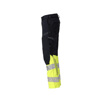 Calças, bolsos nos joelhos, calças ULTIMATE STRETCH Multisafe, preto azul/amarelo de alta visibilidade