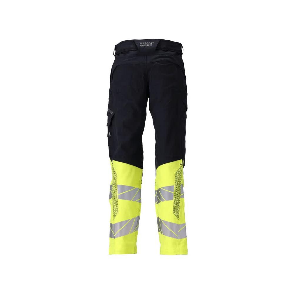 Calças, bolsos nos joelhos, calças ULTIMATE STRETCH Multisafe, preto azul/amarelo de alta visibilidade