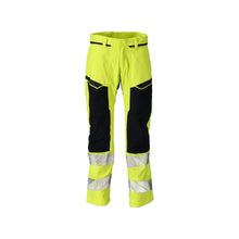 Calças com bolsos nos joelhos, inserções elásticas Calças Multisafe, alta visibilidade amarelo/preto-azul