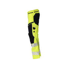 Calças com bolsos nos joelhos, inserções elásticas Calças Multisafe, alta visibilidade amarelo/preto-azul