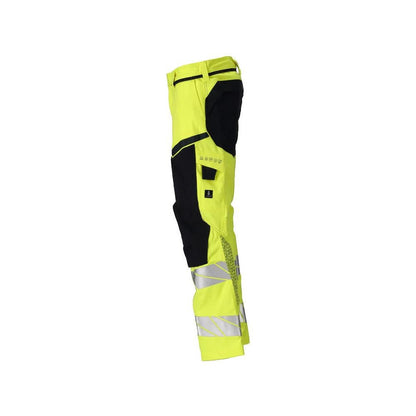 Calças com bolsos nos joelhos, inserções elásticas Calças Multisafe, alta visibilidade amarelo/preto-azul