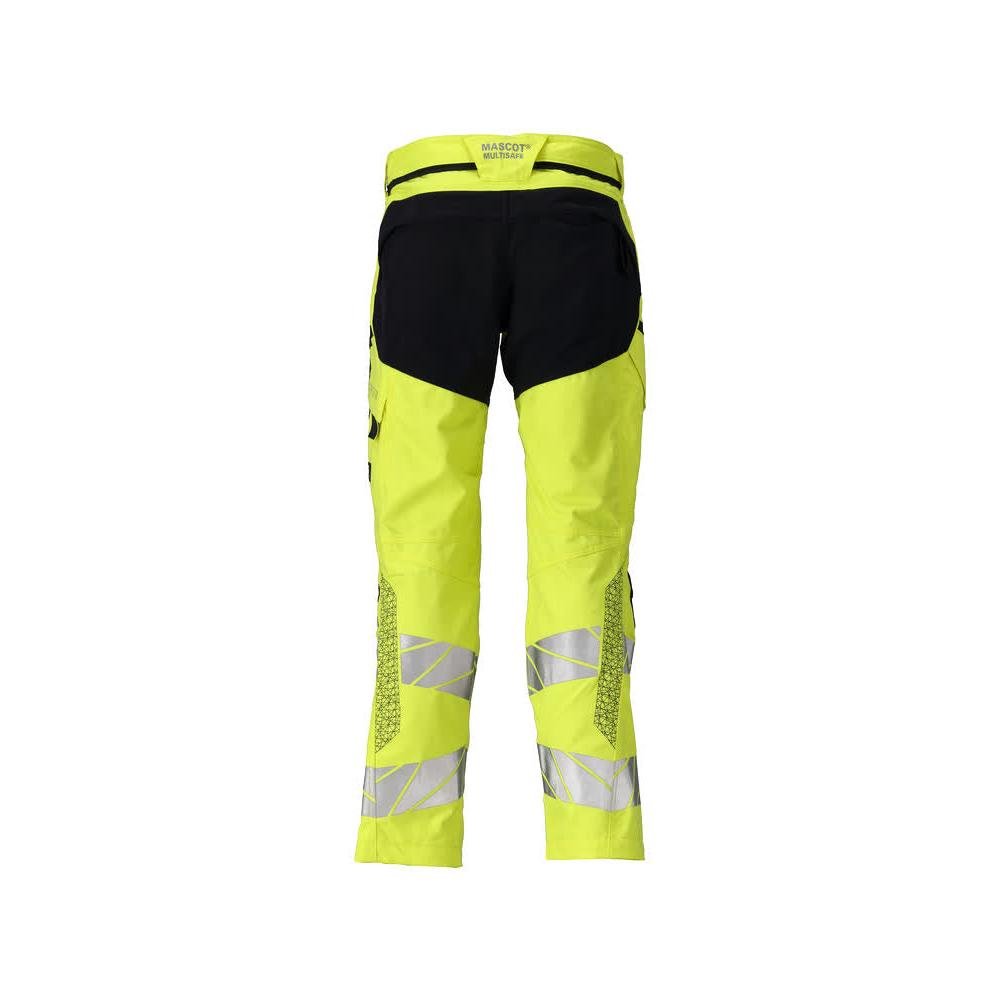 Calças com bolsos nos joelhos, inserções elásticas Calças Multisafe, alta visibilidade amarelo/preto-azul