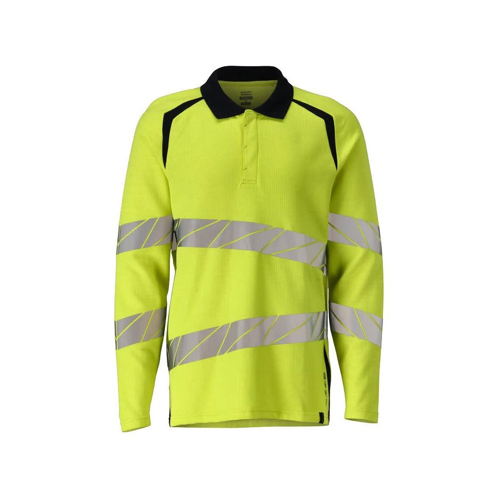 Camisa pólo, camisa pólo de manga comprida Multisafe, alta visibilidade amarelo/preto-azul