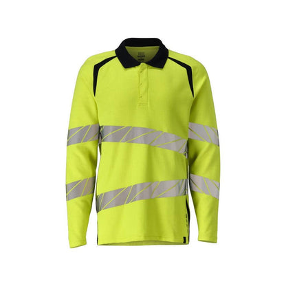 Camisa pólo, camisa pólo de manga comprida Multisafe, alta visibilidade amarelo/preto-azul