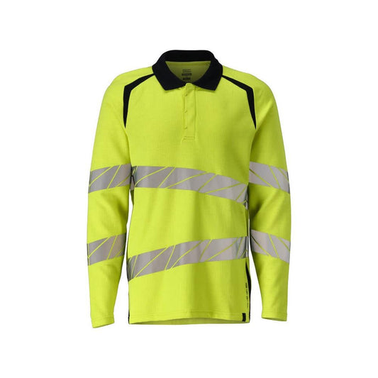 Camisa pólo, camisa pólo de manga comprida Multisafe, alta visibilidade amarelo/preto-azul