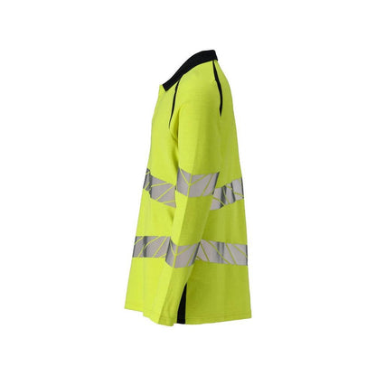 Camisa pólo, camisa pólo de manga comprida Multisafe, alta visibilidade amarelo/preto-azul