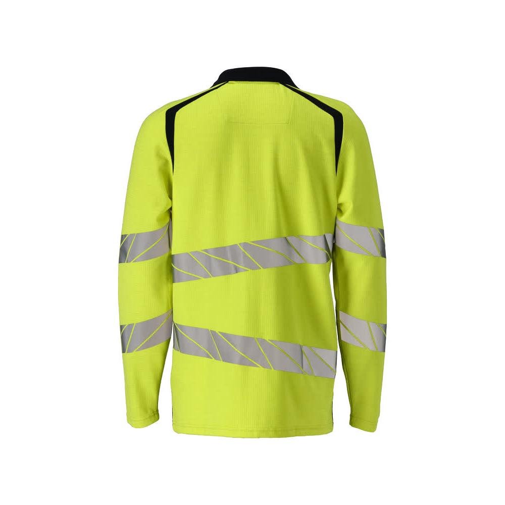 Camisa pólo, camisa pólo de manga comprida Multisafe, alta visibilidade amarelo/preto-azul