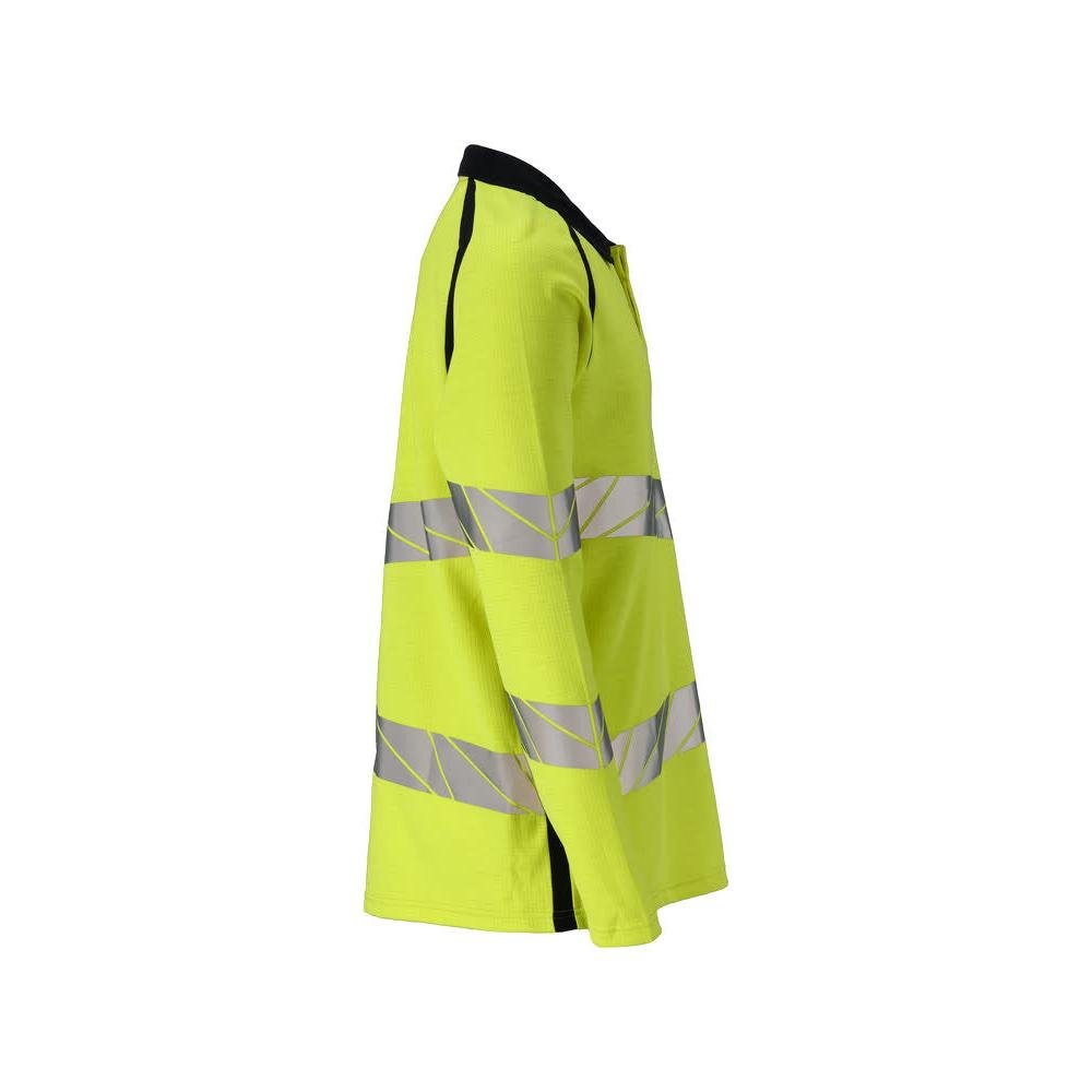 Camisa pólo, camisa pólo de manga comprida Multisafe, alta visibilidade amarelo/preto-azul