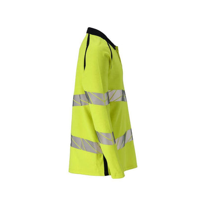 Camisa pólo, camisa pólo de manga comprida Multisafe, alta visibilidade amarelo/preto-azul