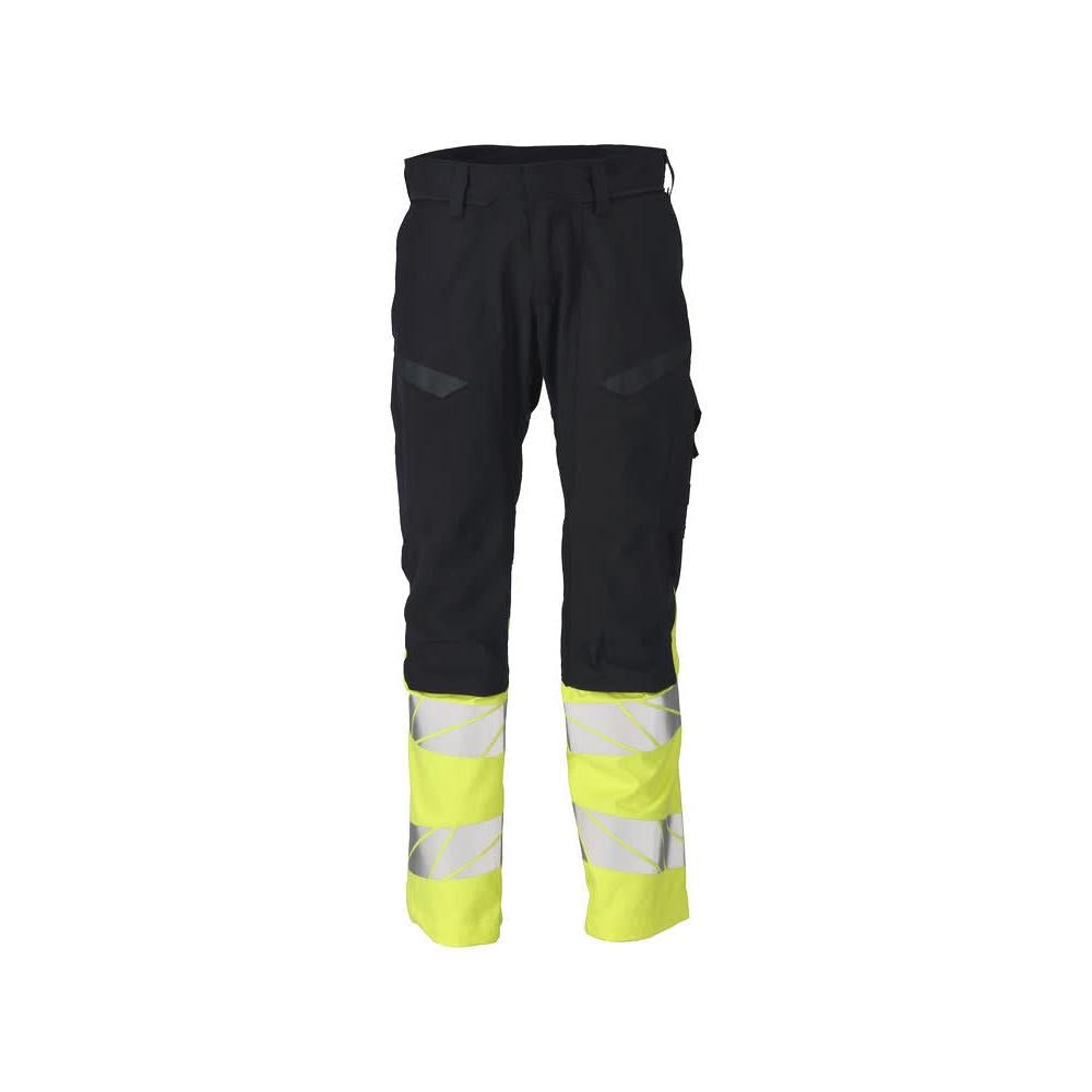 Calças com bolsos nos joelhos, inserções elásticas Calças Multisafe, preto azul/amarelo de alta visibilidade