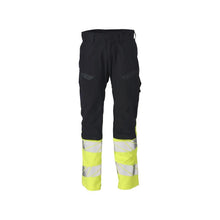 Calças com bolsos nos joelhos, inserções elásticas Calças Multisafe, preto azul/amarelo de alta visibilidade