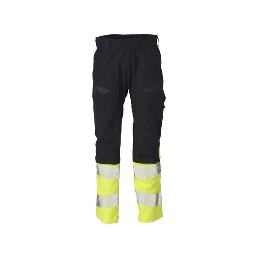 Calças com bolsos nos joelhos, inserções elásticas Calças Multisafe, preto azul/amarelo de alta visibilidade