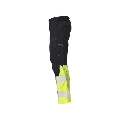 Calças com bolsos nos joelhos, inserções elásticas Calças Multisafe, preto azul/amarelo de alta visibilidade