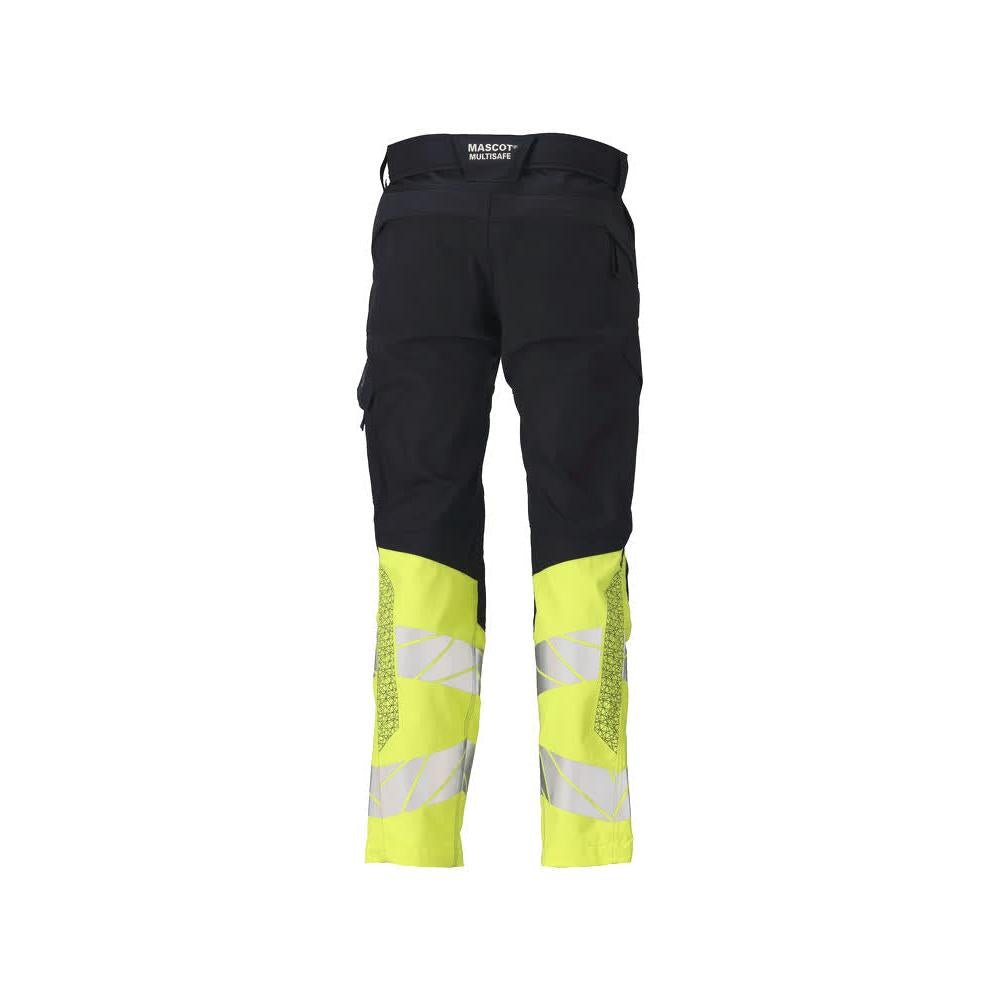 Calças com bolsos nos joelhos, inserções elásticas Calças Multisafe, preto azul/amarelo de alta visibilidade