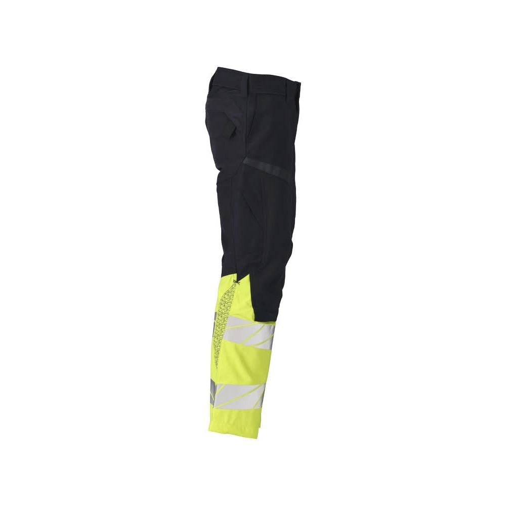 Calças com bolsos nos joelhos, inserções elásticas Calças Multisafe, preto azul/amarelo de alta visibilidade