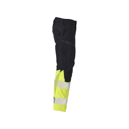 Calças com bolsos nos joelhos, inserções elásticas Calças Multisafe, preto azul/amarelo de alta visibilidade