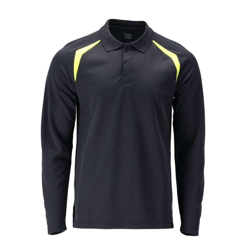 Camisa pólo, camisa pólo de manga comprida Multisafe, preto azul/amarelo de alta visibilidade