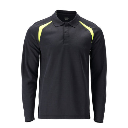 Camisa pólo, camisa pólo de manga comprida Multisafe, preto azul/amarelo de alta visibilidade